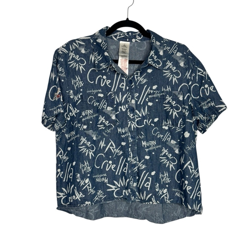 Women’s Disney Cotton Cruella De Vil Graffiti Shirt Large Blue‎ Denim Large